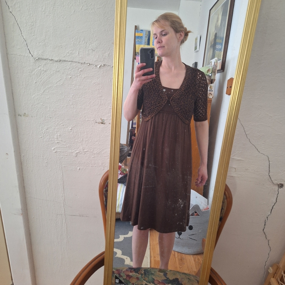 Faded Glory and United States Sweaters Brown Midi Dress and Metallic Jacket